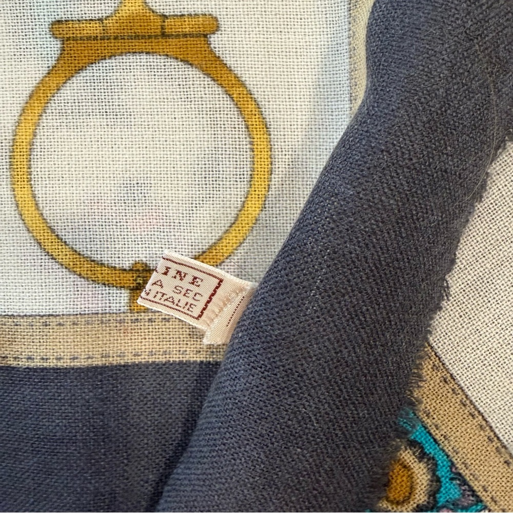 Celine Silk Scarf 90 Carré Floral Navy Ivory Made in France - Picture 11 of 14